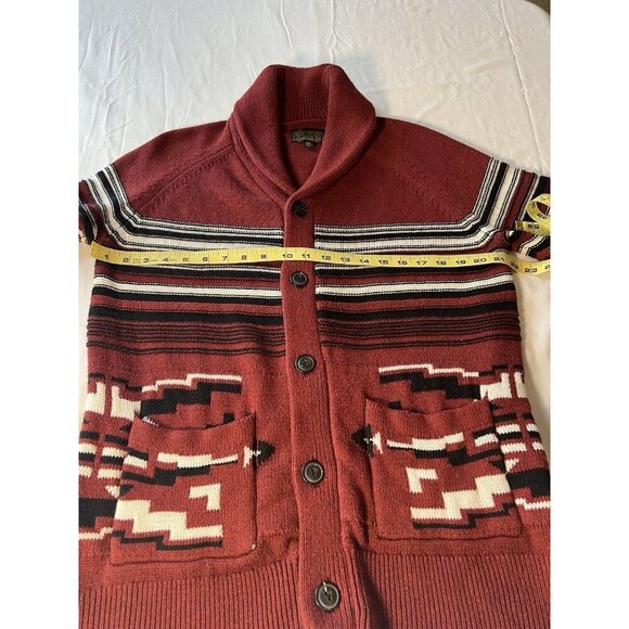 Lucky Brand Women’s Button Up Cardigan LG Cowl Neck Red Black Aztec Western - Picture 8 of 8